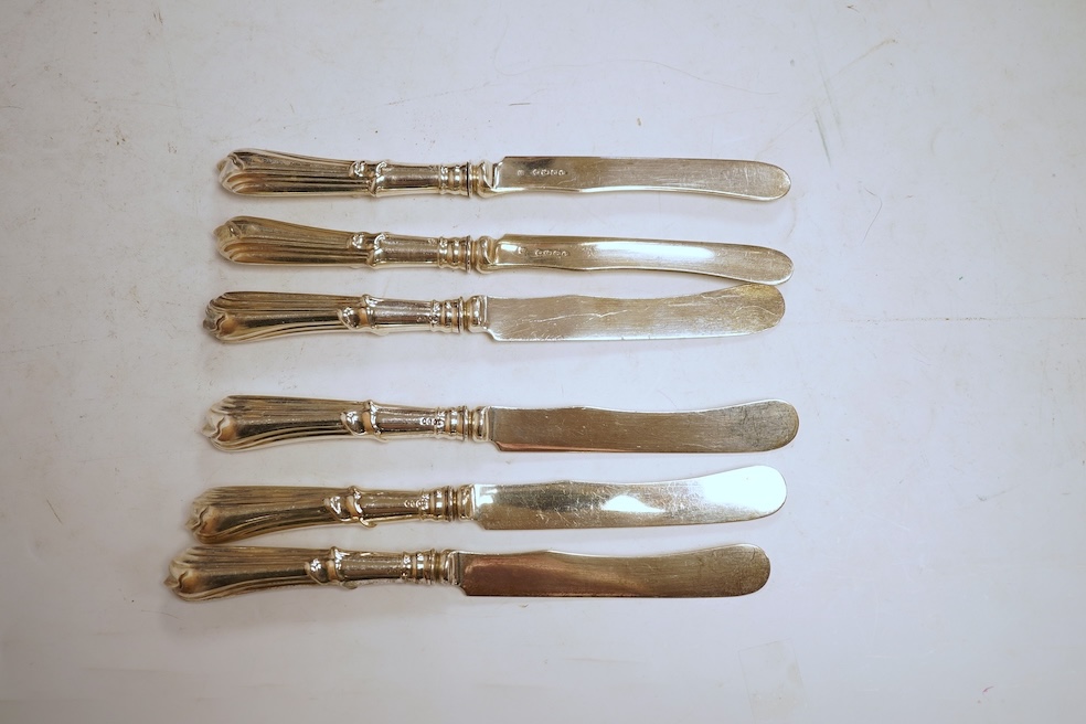 A set of six Victorian silver bladed dessert knives with loaded silver handles, by Lias & Lias, London, 1871, 21cm.